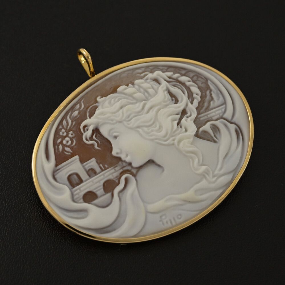 女性像・カメオ（シェル・ストーン）ペンダントトップ/K18YG/750-10.2g