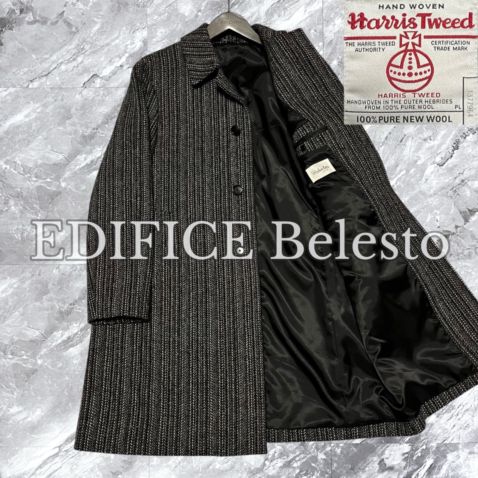 極美品 エディフィス ハリスツイード チェスターコート 千鳥格子 ウール S 極美品 エディフィス ハリスツイード チェスターコート 千鳥格子