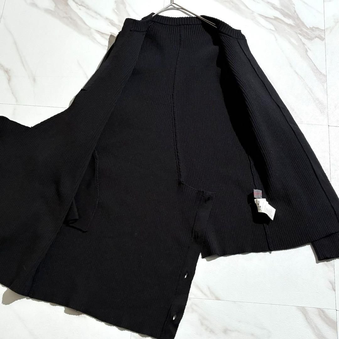 Yohji Yamamoto Noir ヨウジヤマモトプリュスノアール 2020 AW 2020年秋冬 アシンメトリー 変形 ロング丈 ニットジャケット ノー ジャケット カーディガン ブラック 黒 レディース 近年モデル