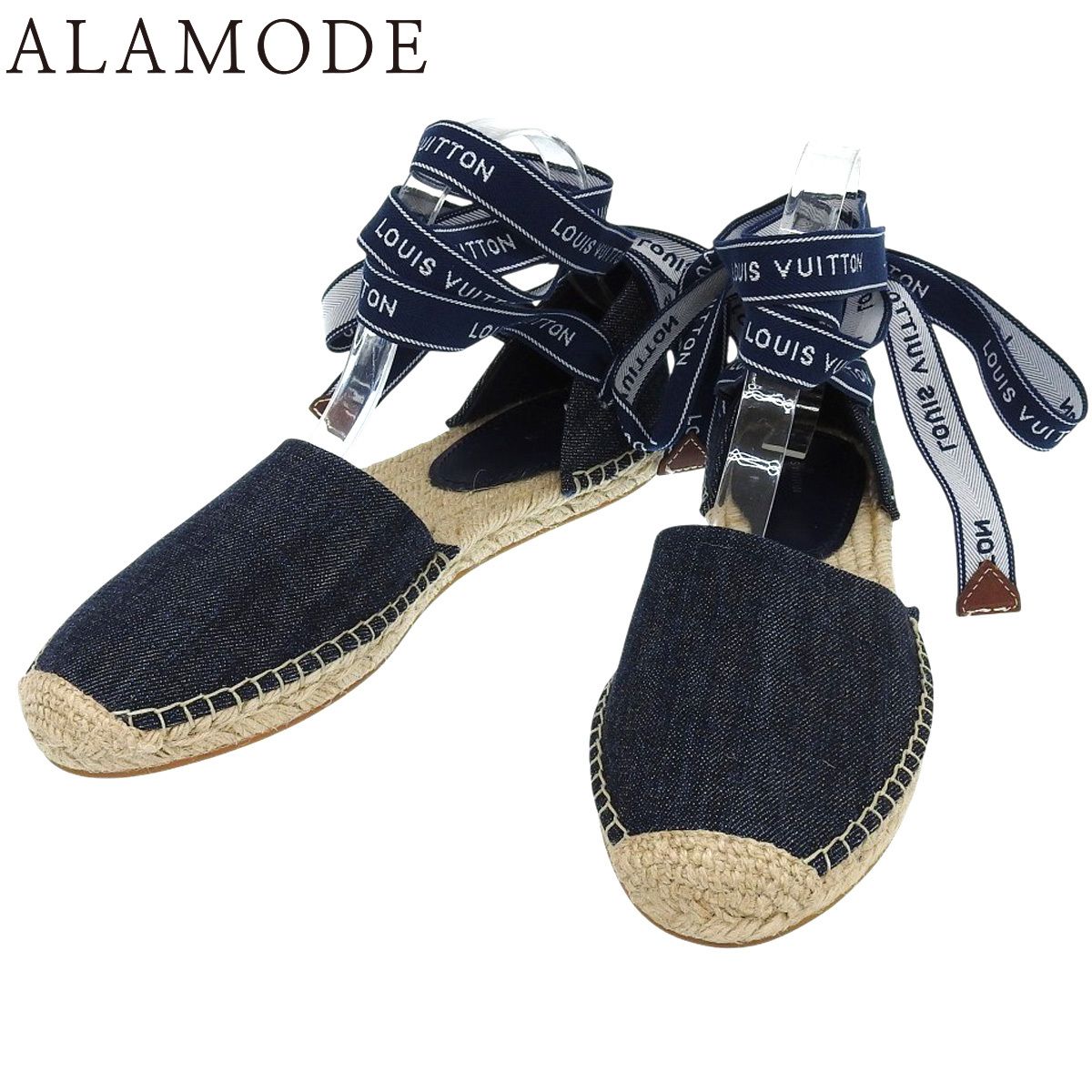 LOUIS VUITTON ルイ ヴィトン エスパドリーユ フラットサンダル サンダル ミュール アパレル 靴 くつ シューズ 38 キャンバス ブルー青 ベージュ レディース アラモード
