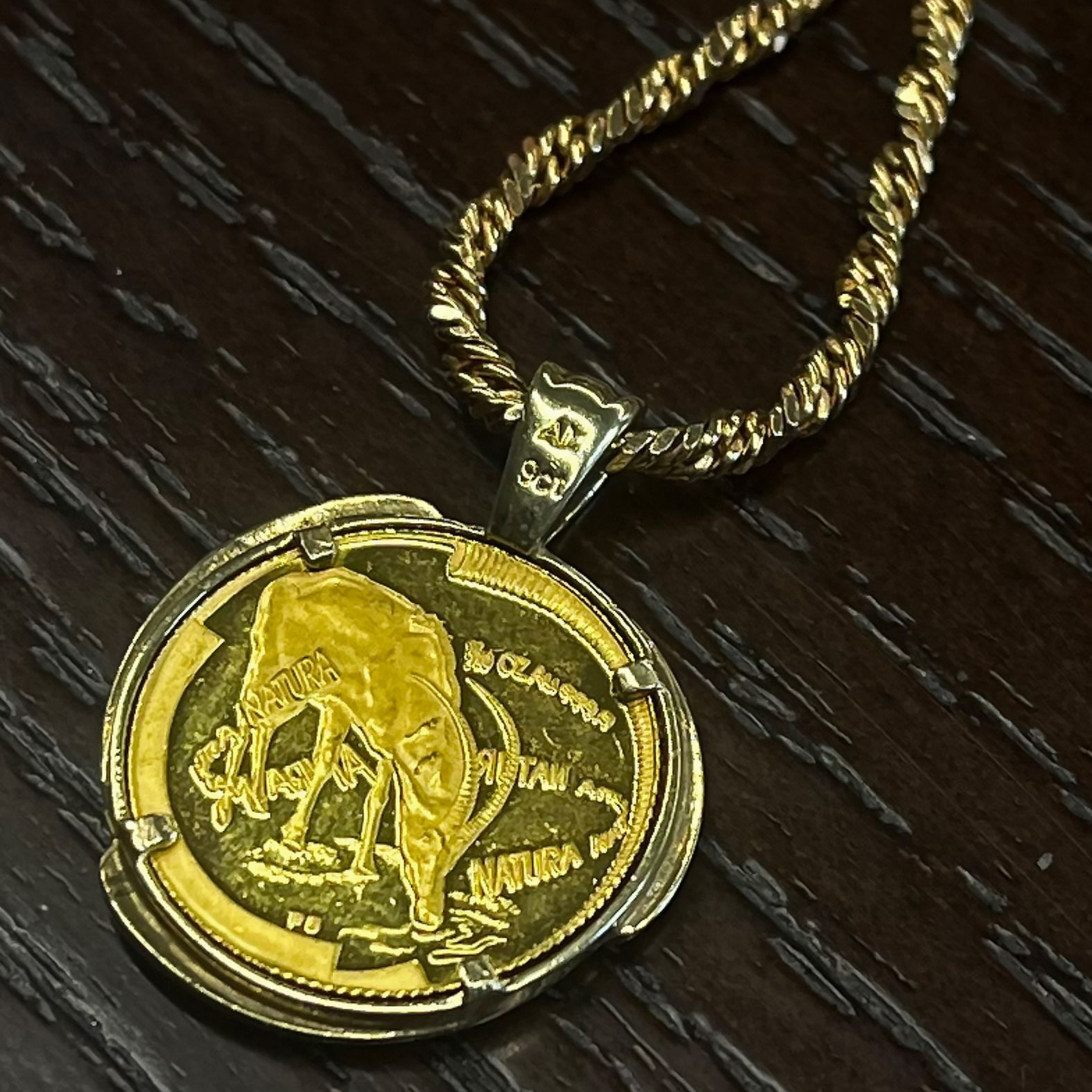 ネックレス K24 999.9 1/10オンス ナチュラ Natura 金貨 アフリカコイン ペンダント チェーンK18 コインK24 枠バチカンK9  ダイヤモンド S5Y138 - メルカリ