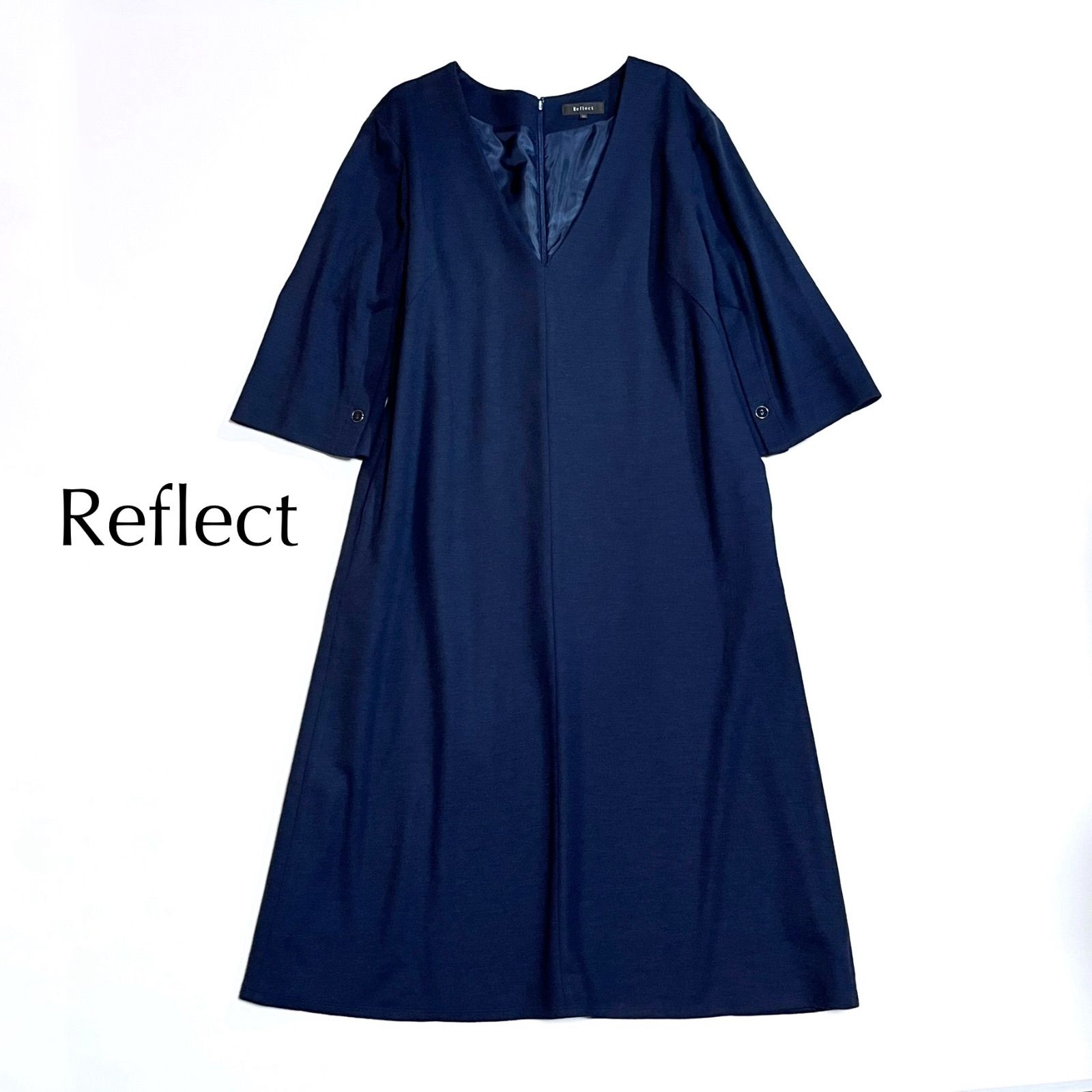 ck 119 Reflect 大きいサイズ 15 3 L 洗える キレイめVネックジャージワンピース Vネック ウールワンピース ロングワンピース 毛 フォーマル リフレクト 定価23 980円