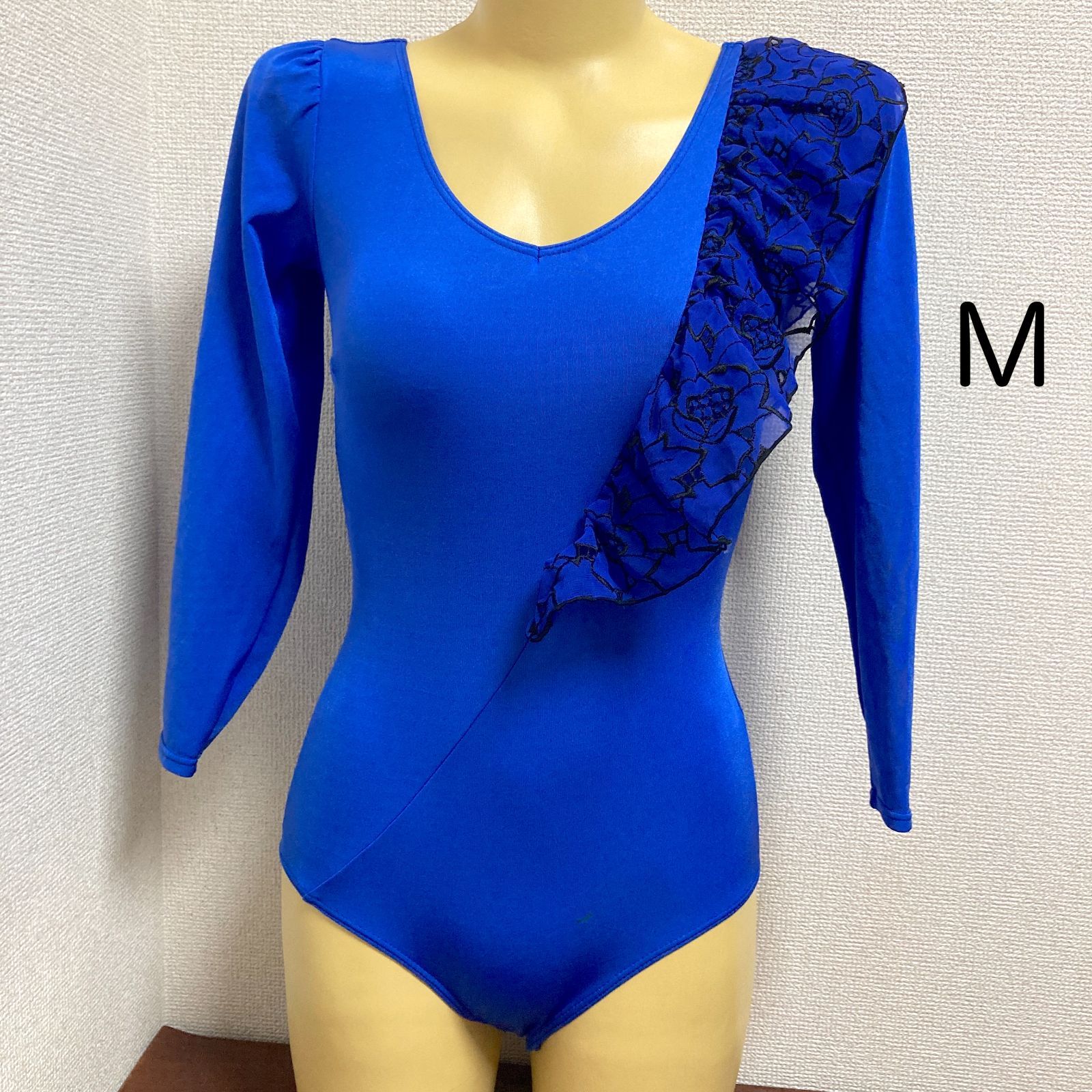 H528チャコット♪ブルーにフリルデザイン女子社交ダンスレオタード