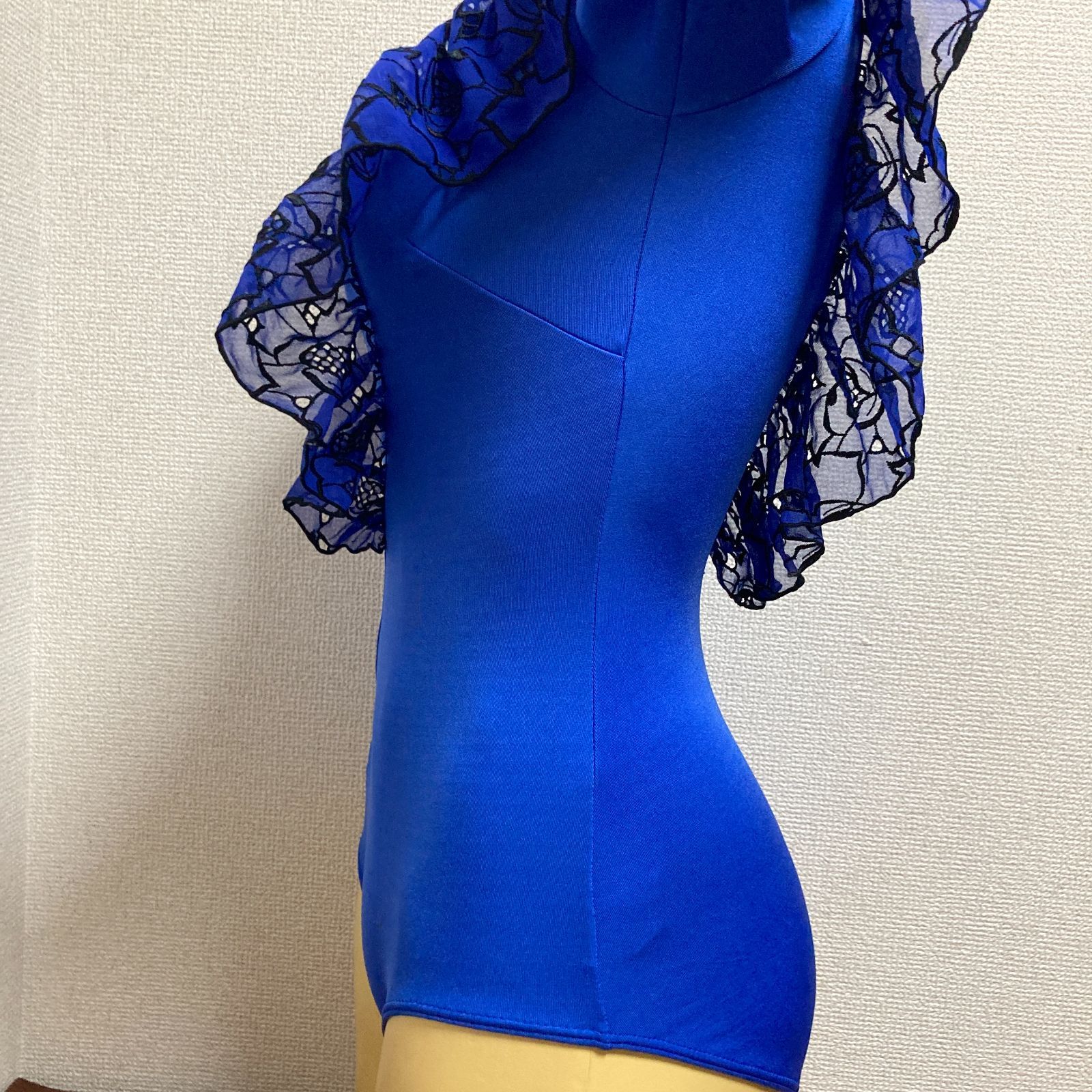 H528チャコット♪ブルーにフリルデザイン女子社交ダンスレオタード