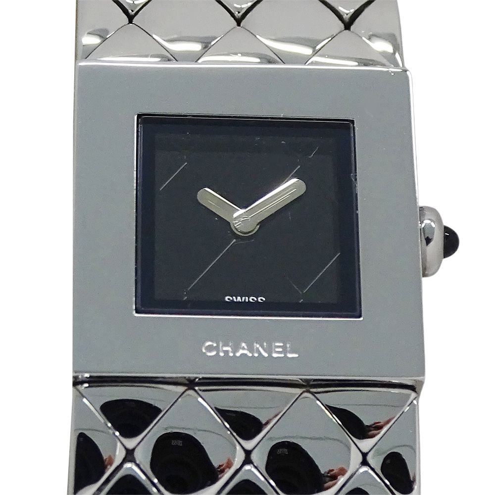 シャネル CHANEL 時計 レディース ブランド マトラッセ クオーツ QZ ステンレス SS H 0009 シルバー ブラック スクエア 磨き済み