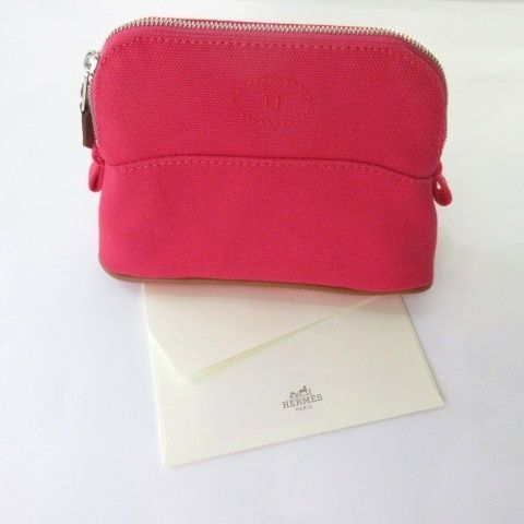 エルメス HERMES ボリードポーチ ミニミニ コットンキャンバス ピンク