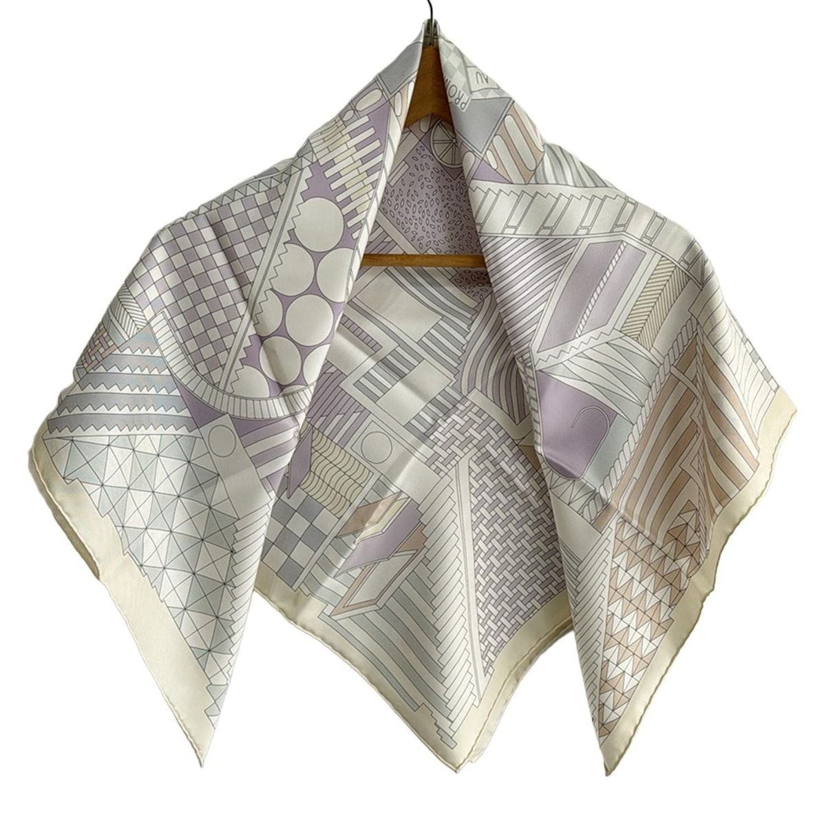 HERMES エルメス スカーフ カレ90 白 パープル マルチ PROMENADE AU FAUBOURG