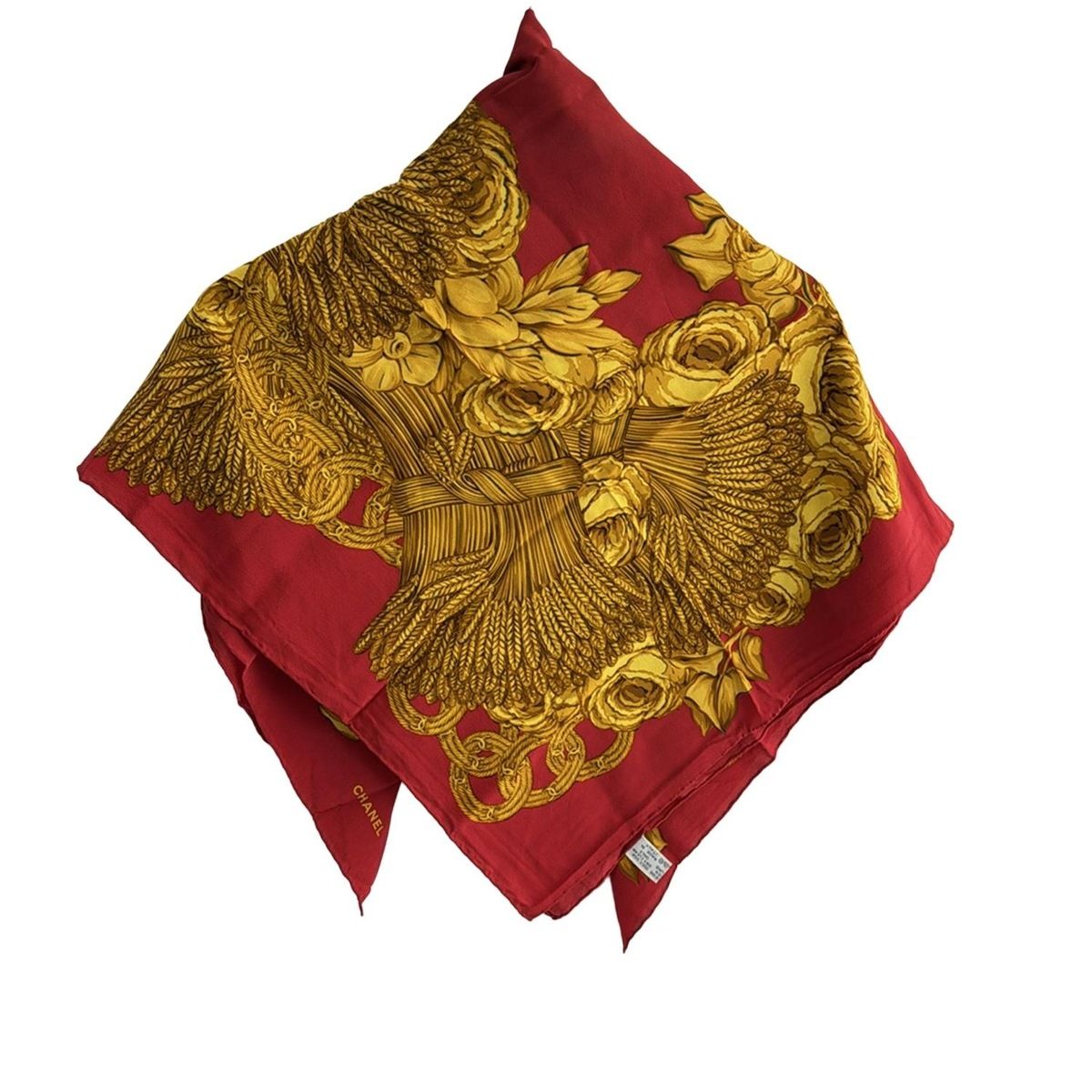 CHANEL(シャネル) スカーフ - ライトブラウン×レッド×ブラウン 花柄