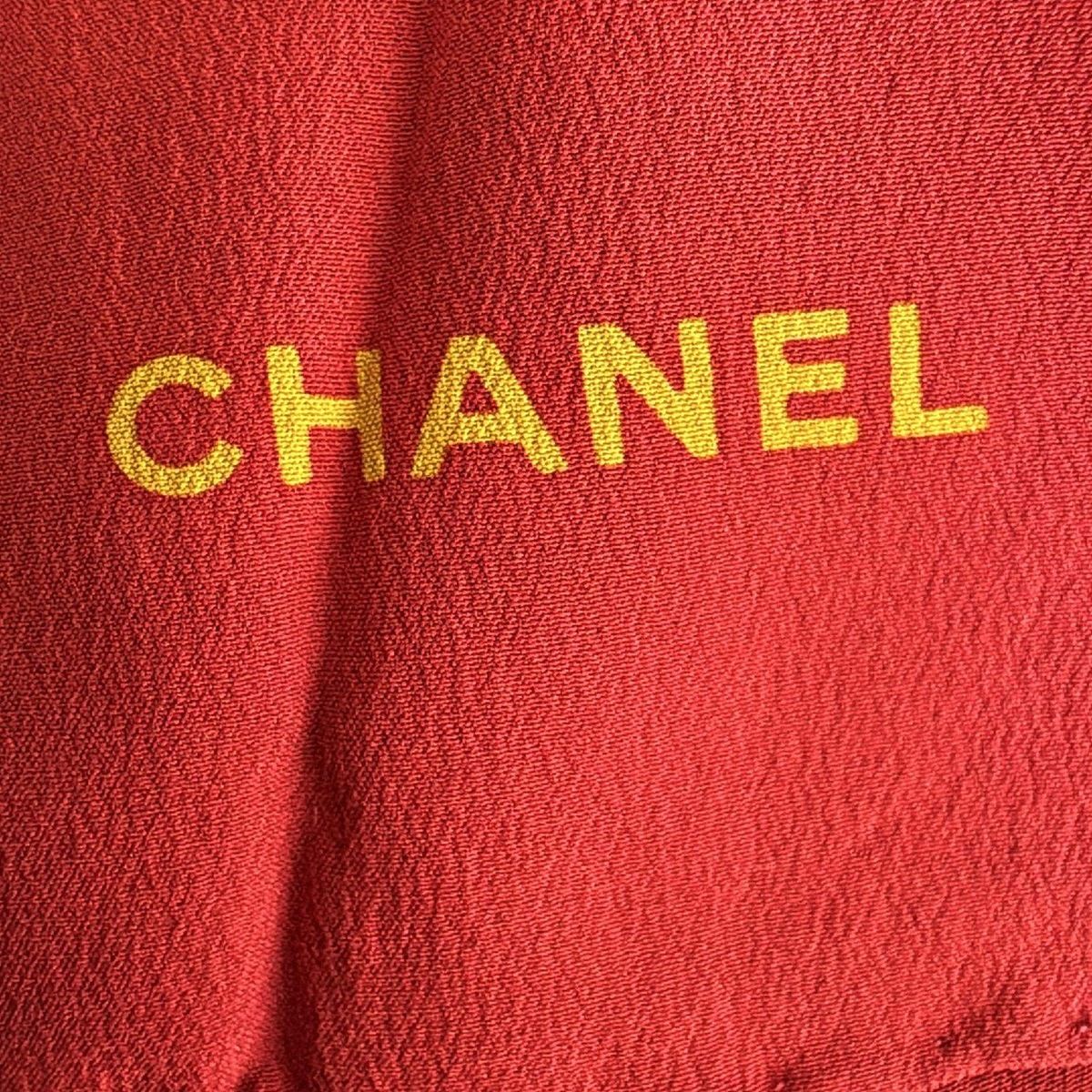 CHANEL シャネル スカーフ ライトブラウン レッド ブラウン 花柄 バンダナ スカーフ 小物 レディース