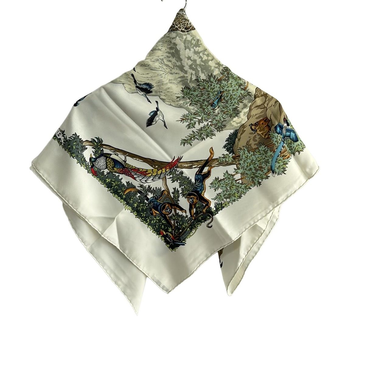 HERMES エルメス スカーフ カレ90 白 グリーン マルチ SiCHUAN