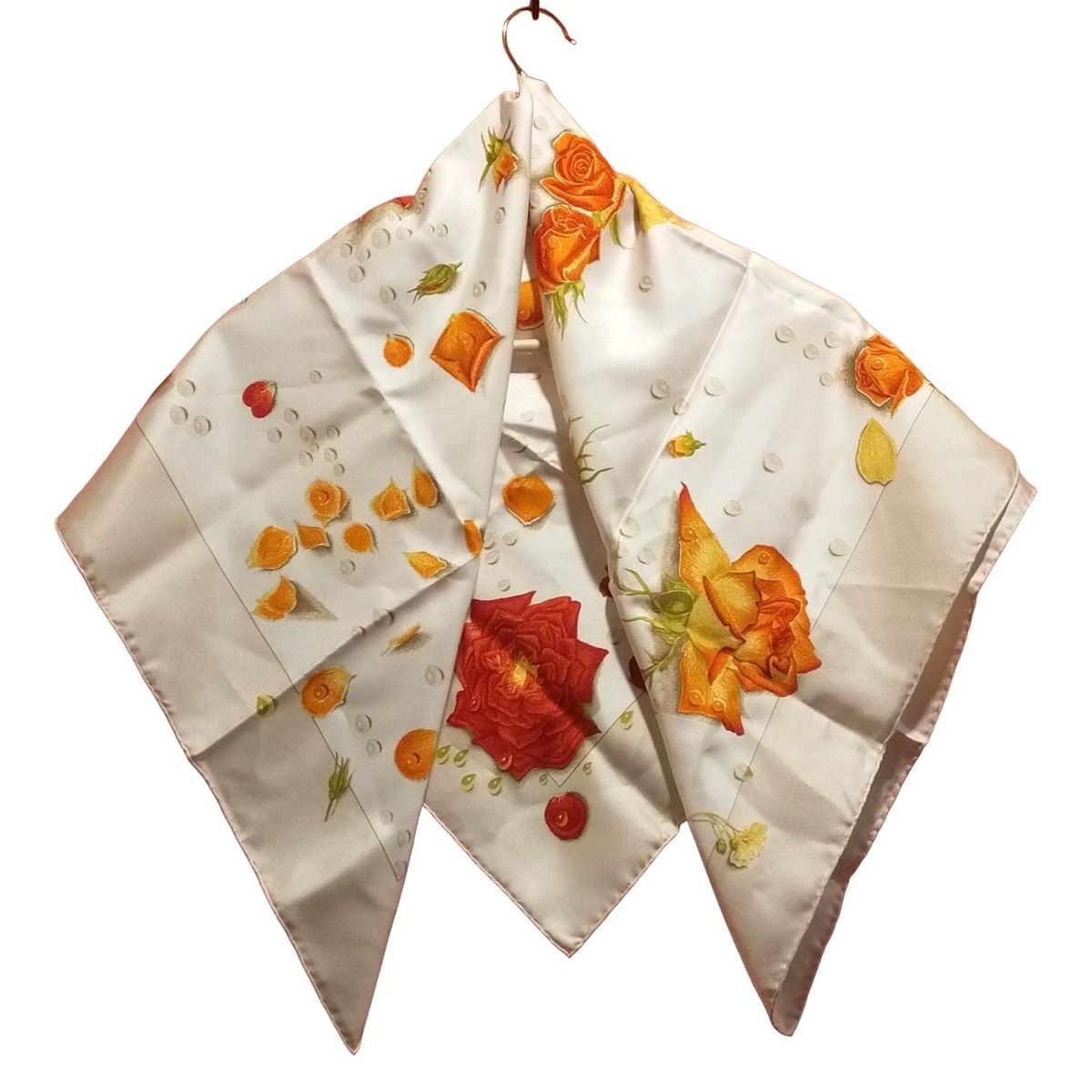 HERMES エルメス スカーフ カレ90 アイボリー×オレンジ×マルチ 雫モチーフ