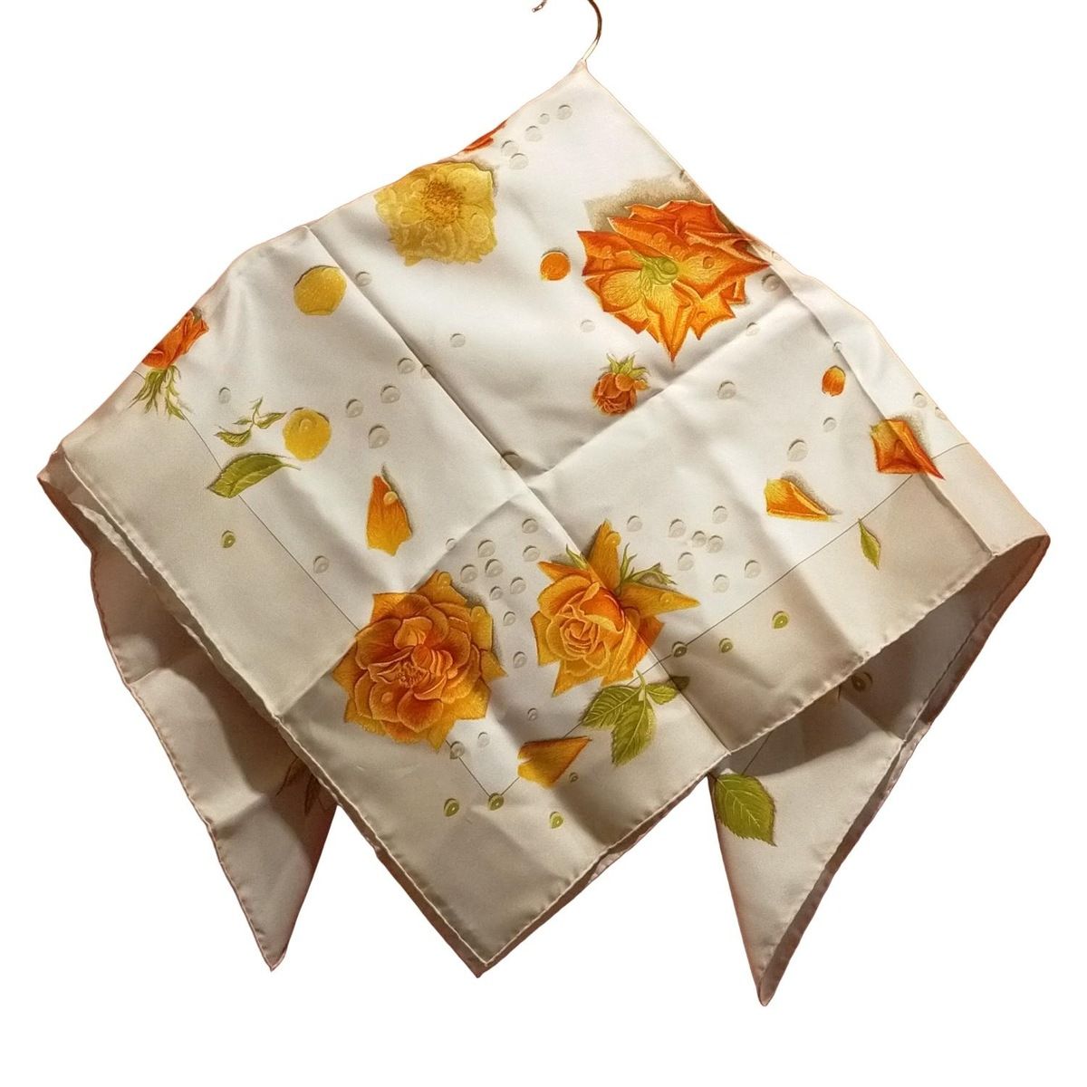 HERMES エルメス スカーフ カレ90 アイボリー×オレンジ×マルチ 雫モチーフ