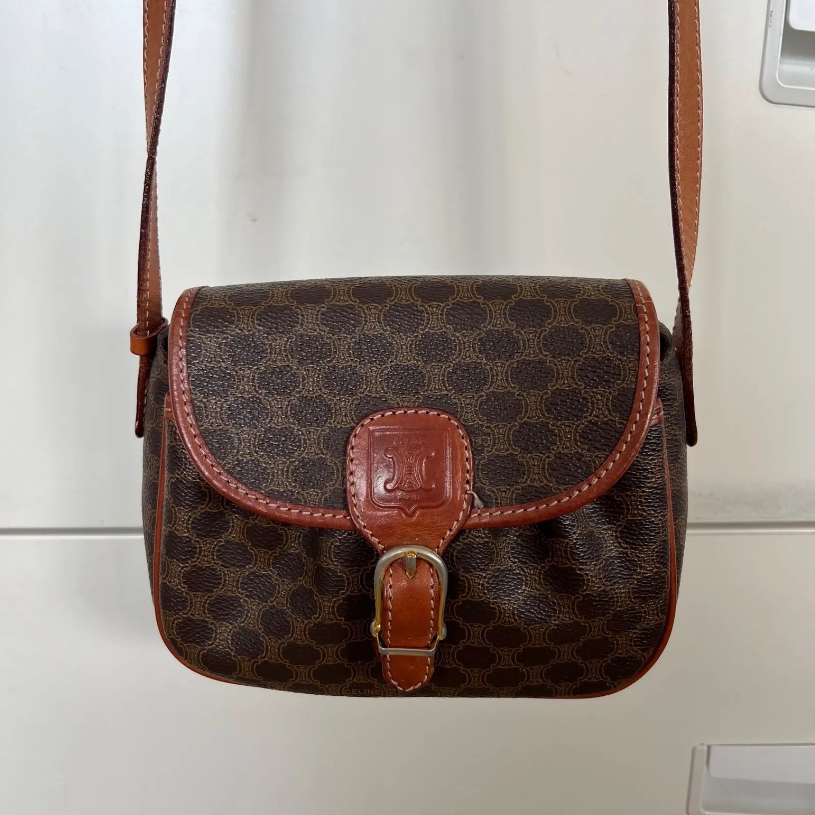 CELINE セリーヌ ヴィンテージ マカダム柄 モノグラム 本革 レザー 