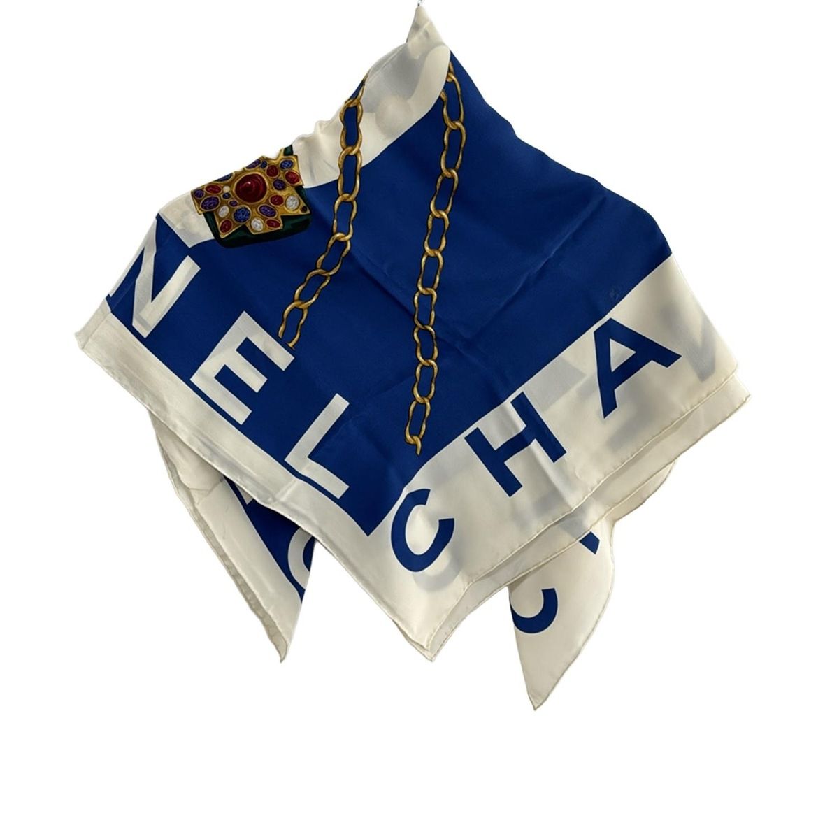 CHANEL シャネル スカーフ アイボリー ブルー マルチ