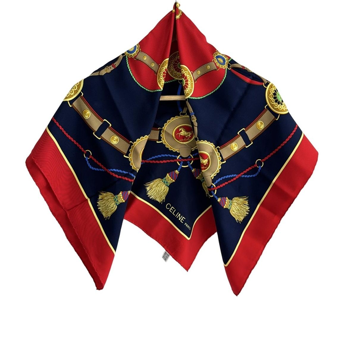 CELINE(セリーヌ) スカーフ美品 - レッド×ダークネイビー×マルチ