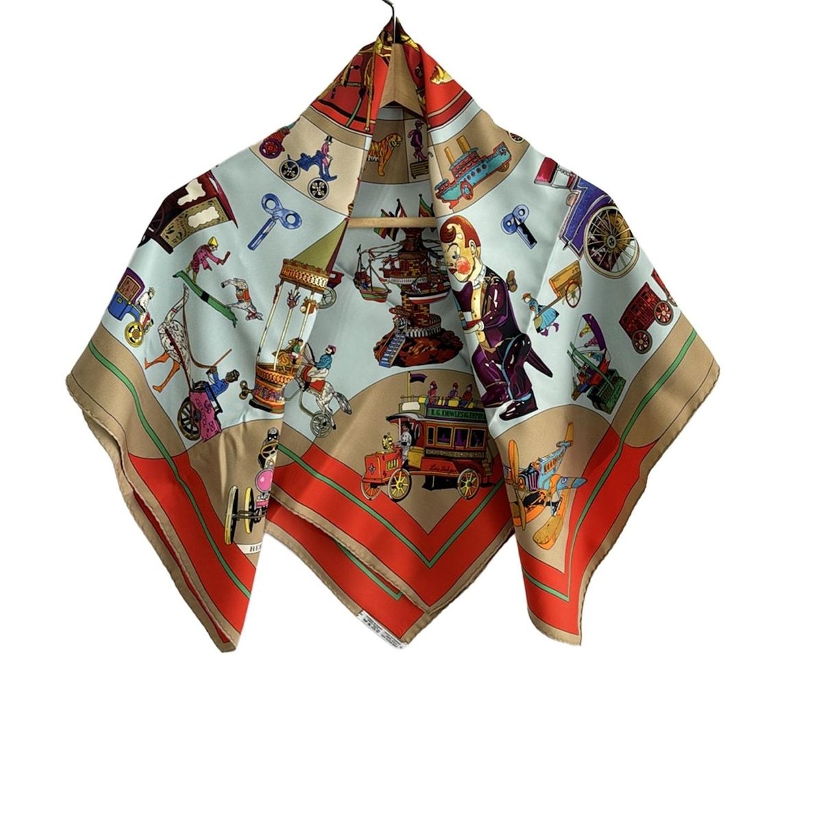 HERMES エルメス スカーフ カレ90 ライトブルー×ベージュ×マルチ Les Clefs De Notre Enfance