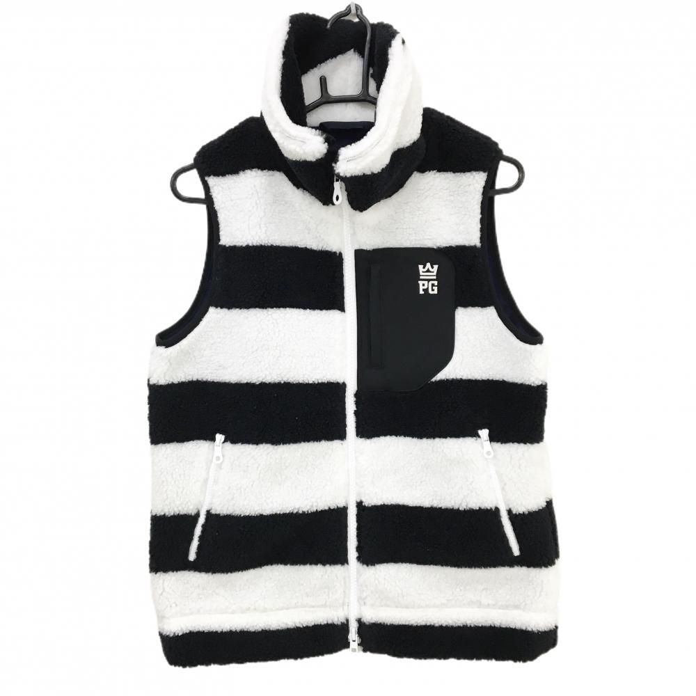 超 パーリーゲイツ ボアベスト 白 黒 ボーダー 裏地微起毛 レディース 1 M ゴルフウェア PEARLY GATES
