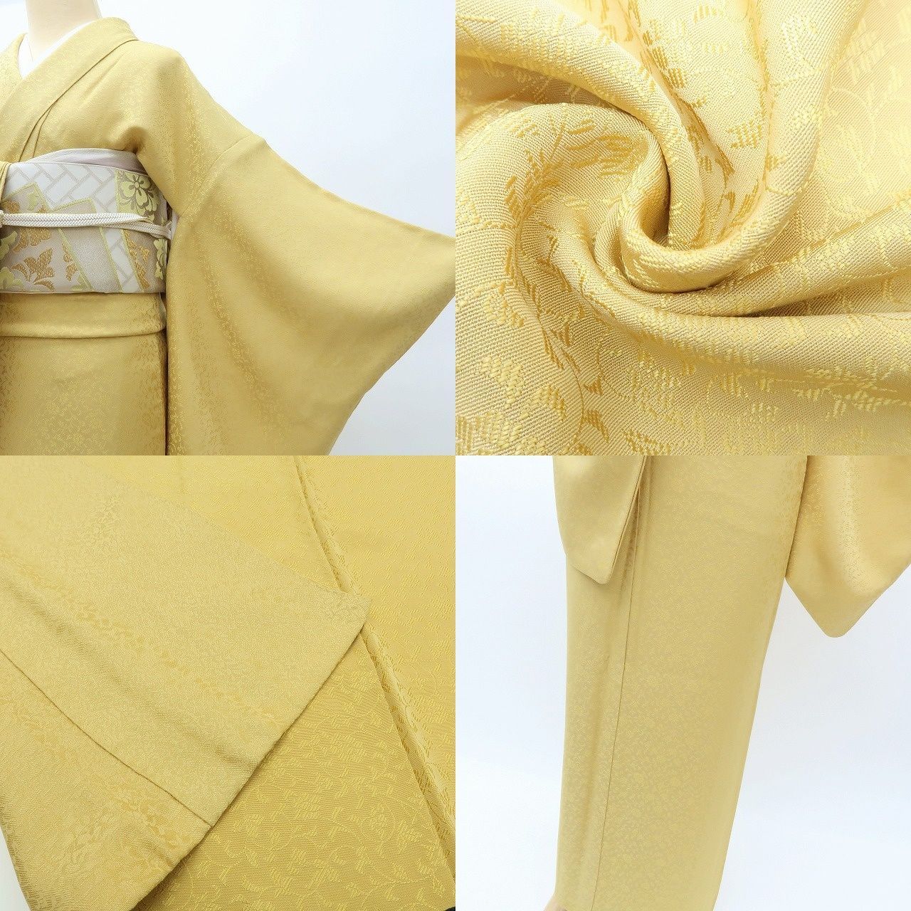 百華❀Y4149◇美品 正絹 黄金糸 縫い一つ紋 手縫い仕立て 唐花 お召