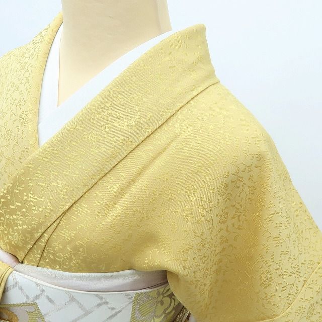 百華❀Y4149◇美品 正絹 黄金糸 縫い一つ紋 手縫い仕立て 唐花 お召