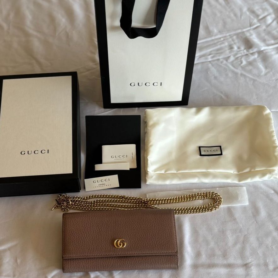 GUCCI☆グッチ★チェーンウォレット｜GGマーモント レザー ベージ｜付属品完備｜美品