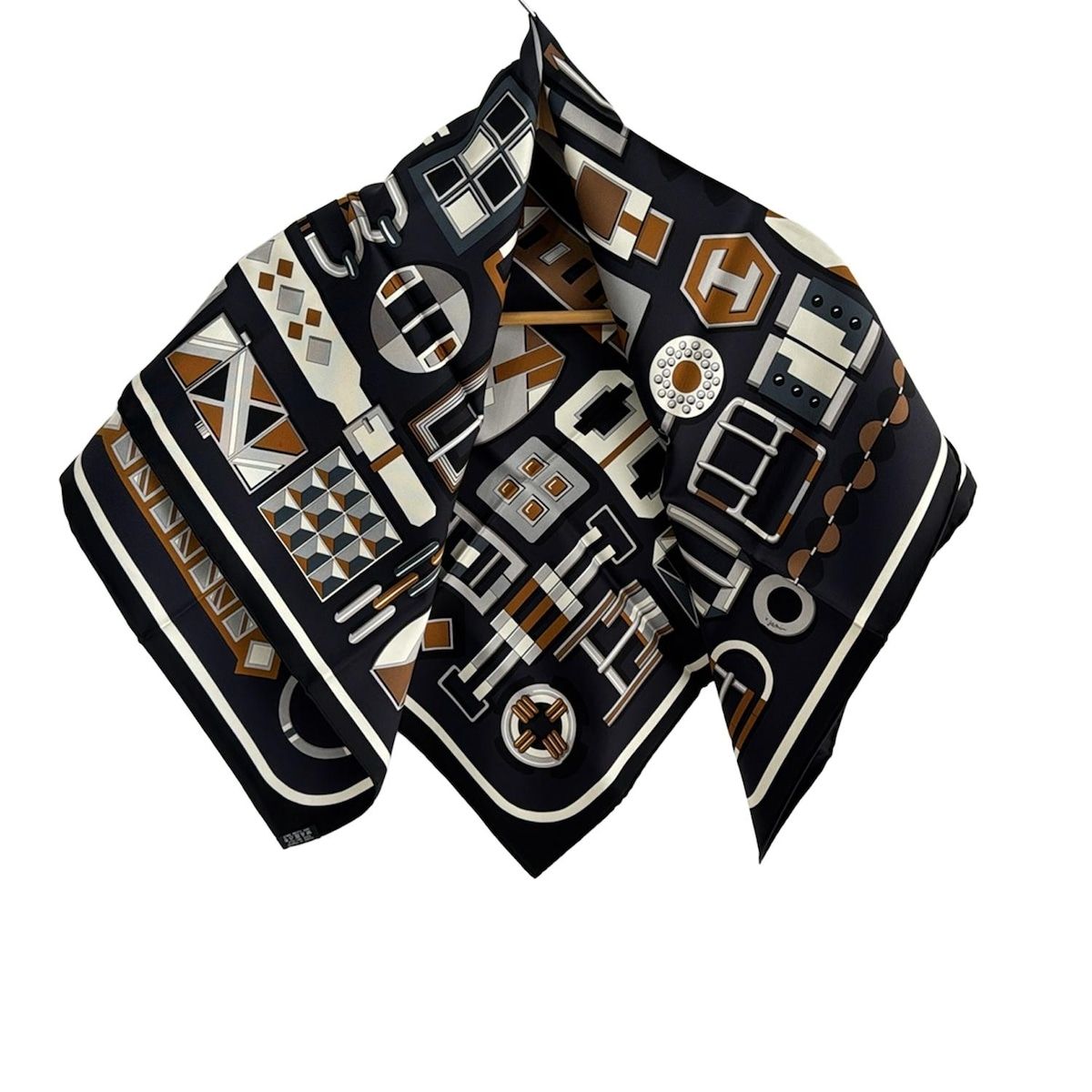 HERMES エルメス スカーフ カレ90 ダークネイビー×マルチ CARRE EN BOUCLES シルク