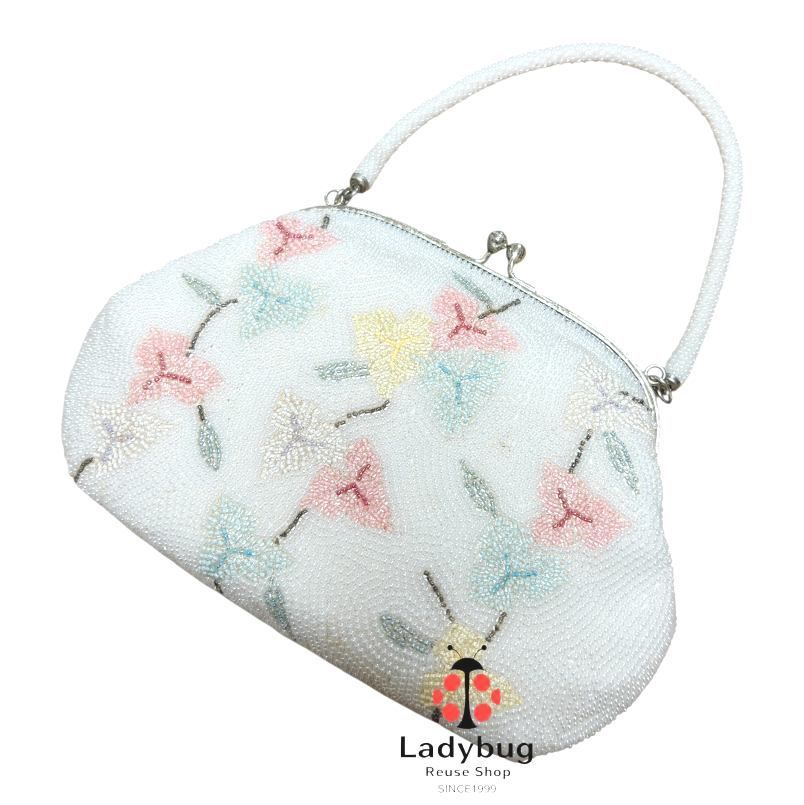 レトロ 和装バック ビーズハンドバッグ 白 - メルカリ