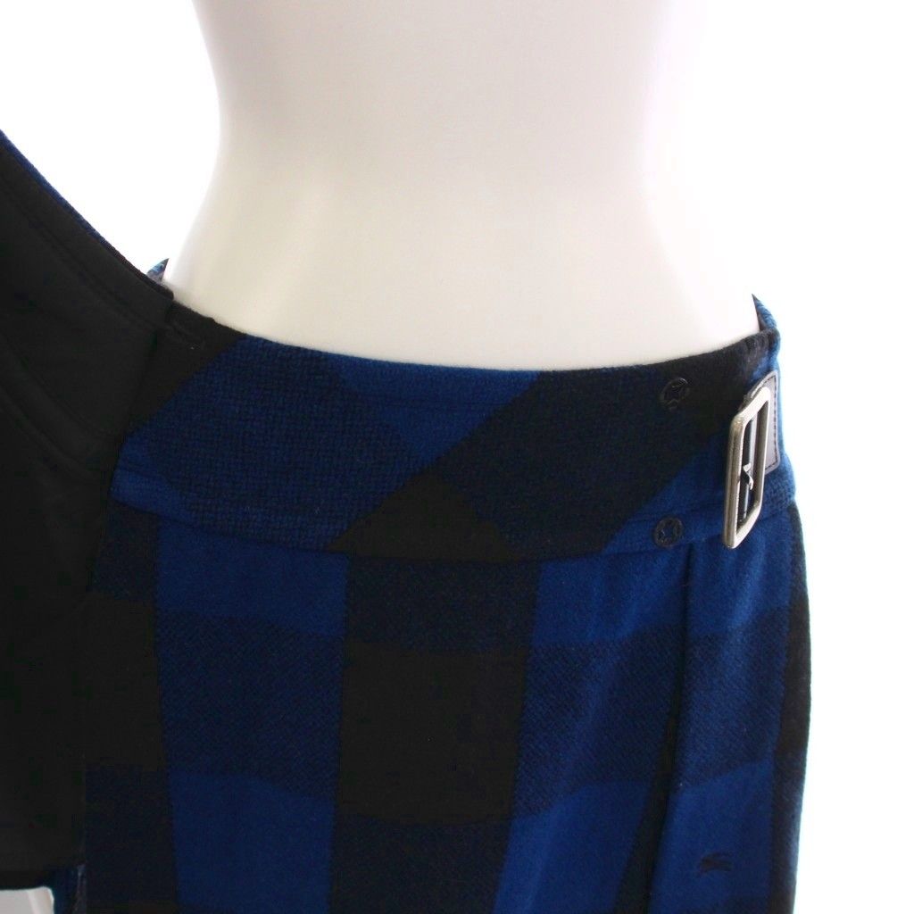バーバリーブルーレーベル BLUE LABEL ラップスカート ミニ プリーツ チェック 38 青 ブルー 黒 ブラック E 1 S 36-251-22 YM スキニー コート