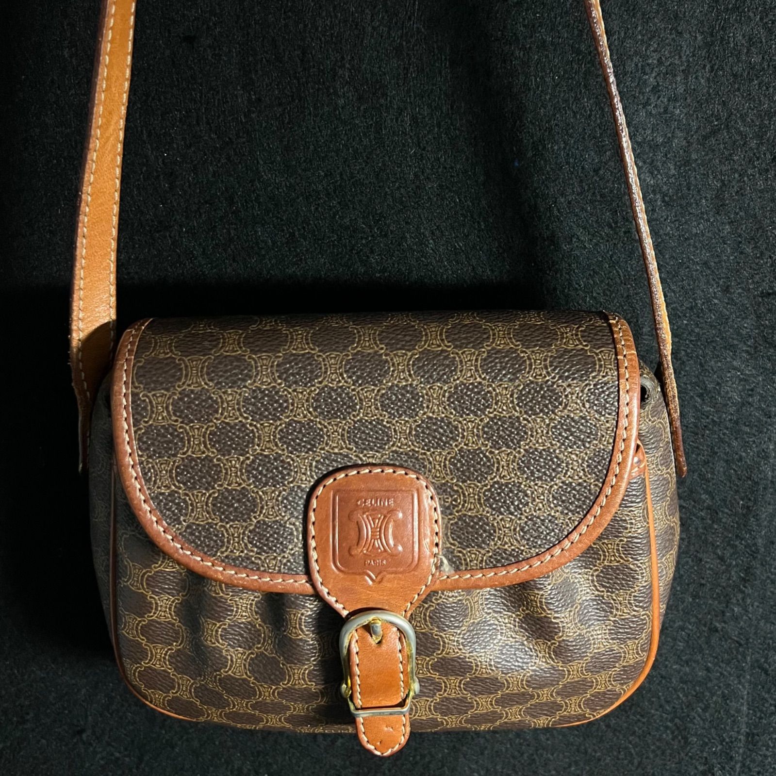 CELINE セリーヌ ヴィンテージ マカダム柄 モノグラム 本革 レザー 