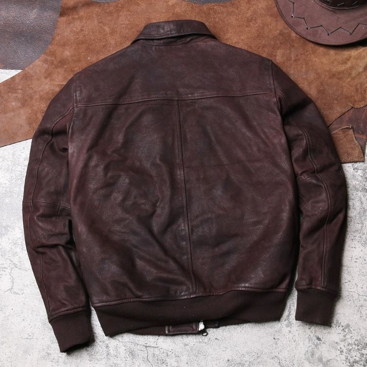 全新 ♥ アメカジ A 2 フライトジャケット ヴィンテージ加工 山羊革ジャケット 本革 テーラードカラー スリムフィット K