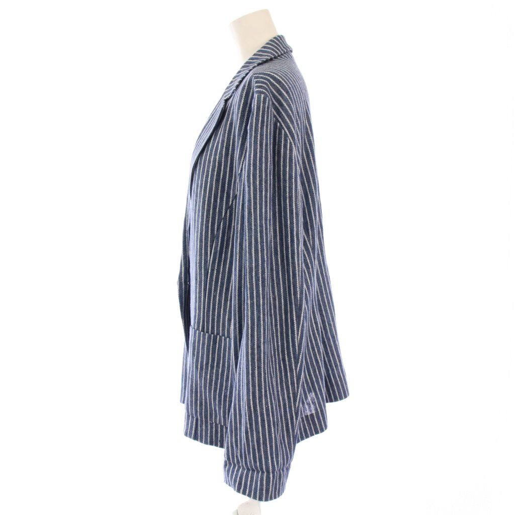 ネミカ NEMIKA テーラードジャケット アウター シングル 麻 リネン バイ ストライプ柄 17 青 ブルー 白 ホワイト BB