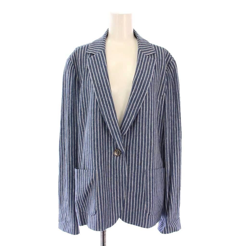 ネミカ NEMIKA テーラードジャケット アウター シングル 麻 リネン バイ ストライプ柄 17 青 ブルー 白 ホワイト BB