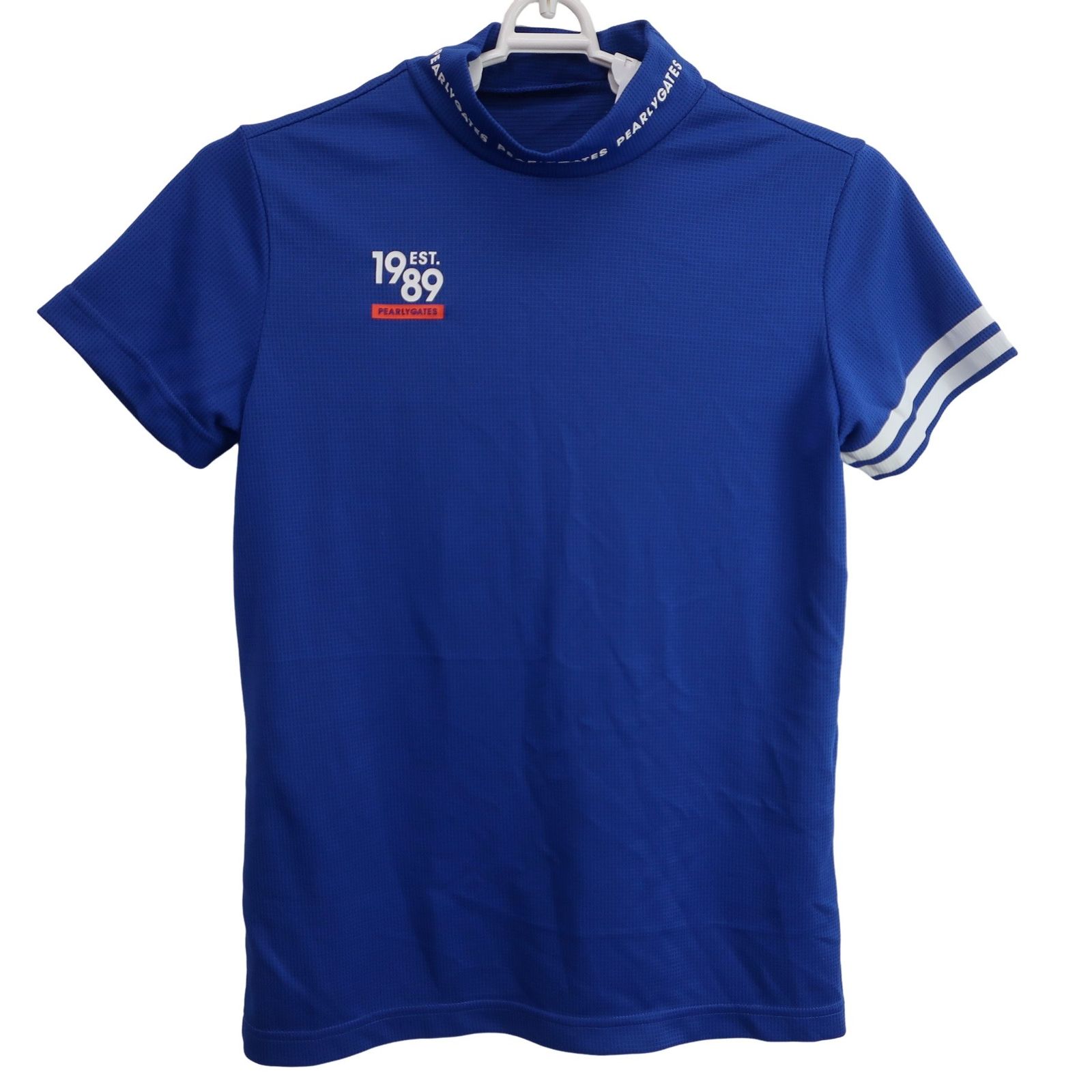 美品】PEARLY GATES(パーリーゲイツ) 半袖モックネックシャツ 青