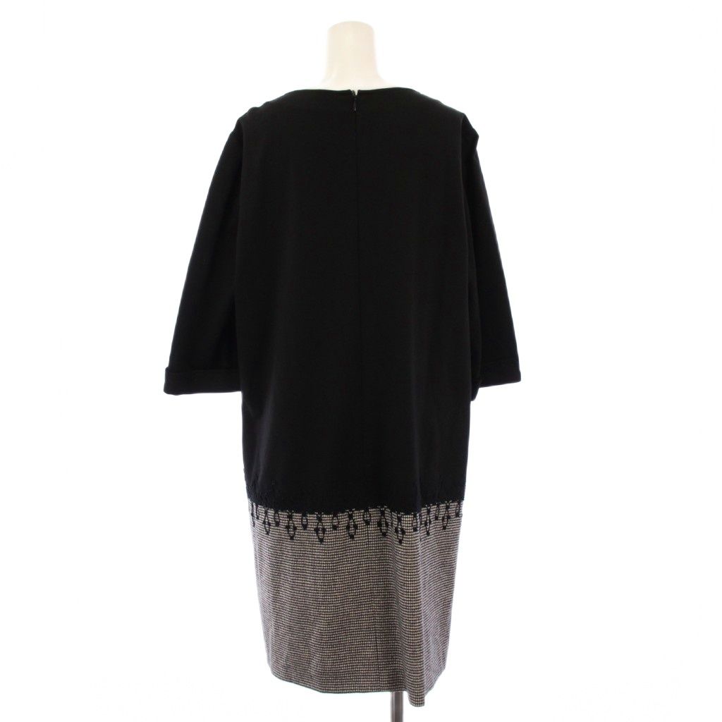 レリアン　長袖 ひざ丈ワンピース レリアン Leilian ワンピース 長袖 ひざ丈 千鳥格子 チェック 総柄 白