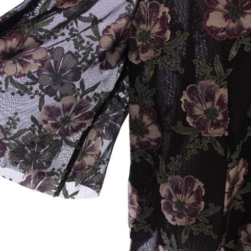  レリアン Leilian シャツ ブラウス プルオーバー 長袖 クルーネック ストレッチ シアー シースルー 花柄 17 黒 ブラック 紫 パープル BB 長袖 シャツ ブラウス