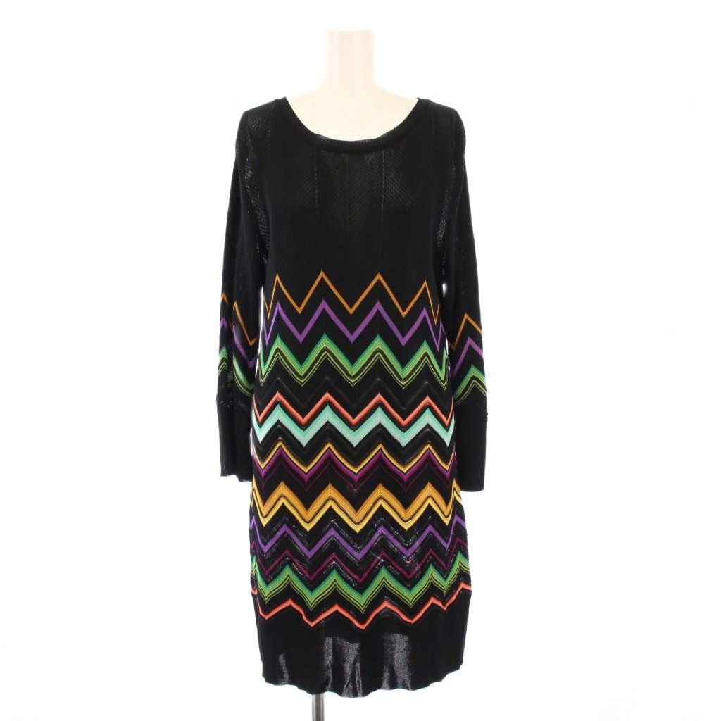 MISSONI ミッソーニ　ニット　膝下丈ワンピース ミッソーニ MISSONI ニットワンピース ひざ丈 長袖 クルーネック 薄手