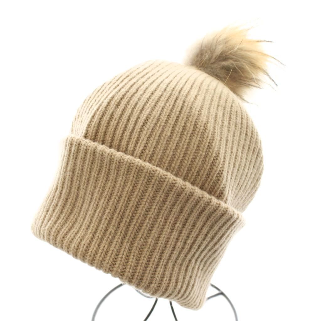 マックスマーラ ウィークエンドライン MAX MARA WEEKEND LINE ニット帽 ニットキャップ ビーニー 帽子 ポンポン 茶 ブラウン |AN 3