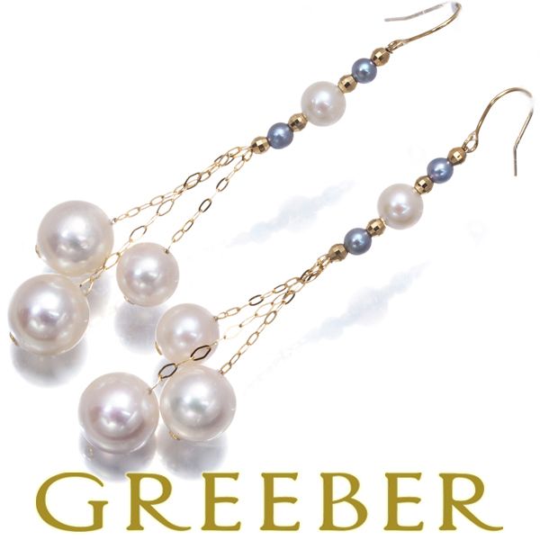 パール 真珠 4.6-8.4mm/2.8mm 揺れる フック ピアス K18YG #181953