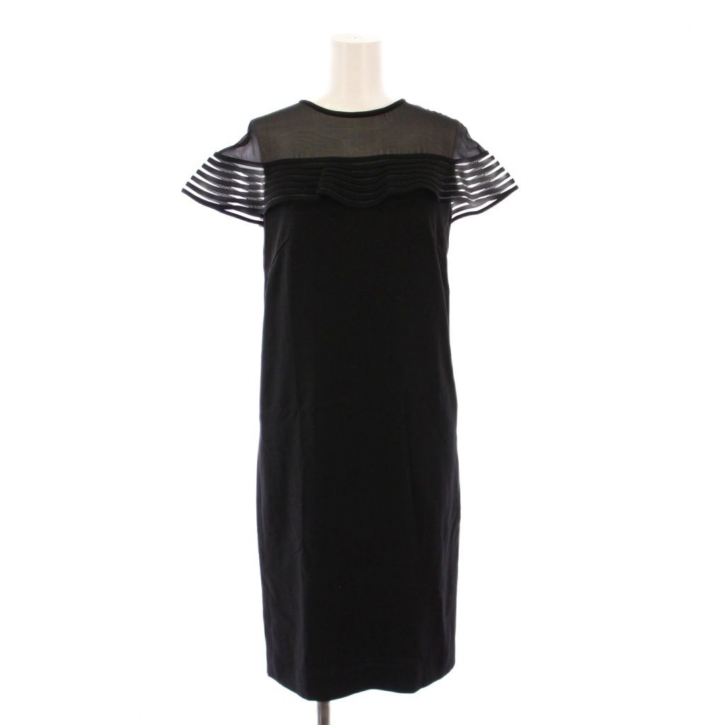 【中古】エポカ EPOCA タイトワンピース ひざ丈 半袖 フレンチスリーブ クルーネック シアー シースルー 切替 38 黒 エポカ EPOCA タイトワンピース ひざ丈 半袖 フレンチスリーブ クルー