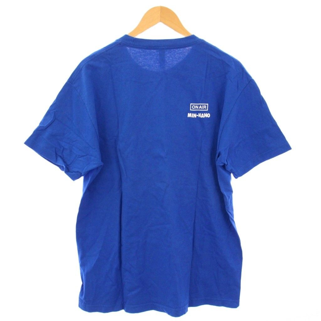 ミンナノ MIN-NANO ON AIR your love is king Tシャツ 半袖 クルーネック ロゴ プリント バイカラー L 青 ブルー 白 ホワイト |BB