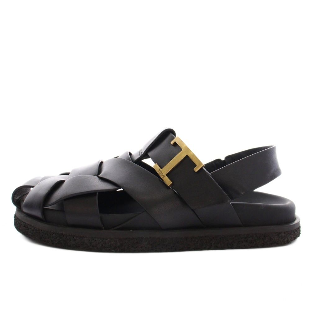 トッズ TOD S Tタイムレス グルカサンダル 編み込み レザー 35 黒 YM