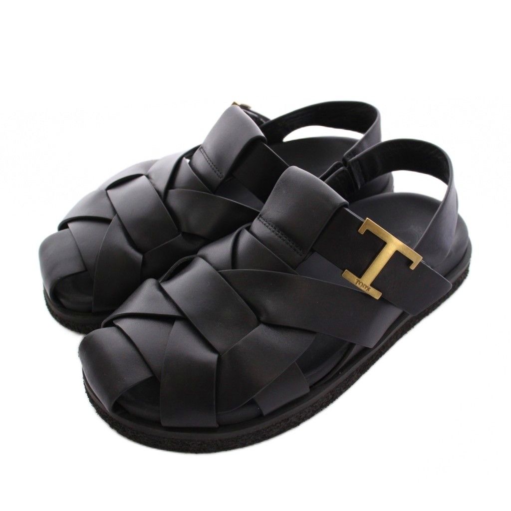 トッズ TOD S Tタイムレス グルカサンダル 編み込み レザー 35 黒 YM