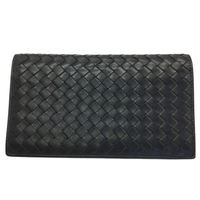 BOTTEGA VENETA ボッテガヴェネタ 二つ折り長財布 イントレチャート レザー ブラック 男女兼用 品 B 質屋 か ｎ