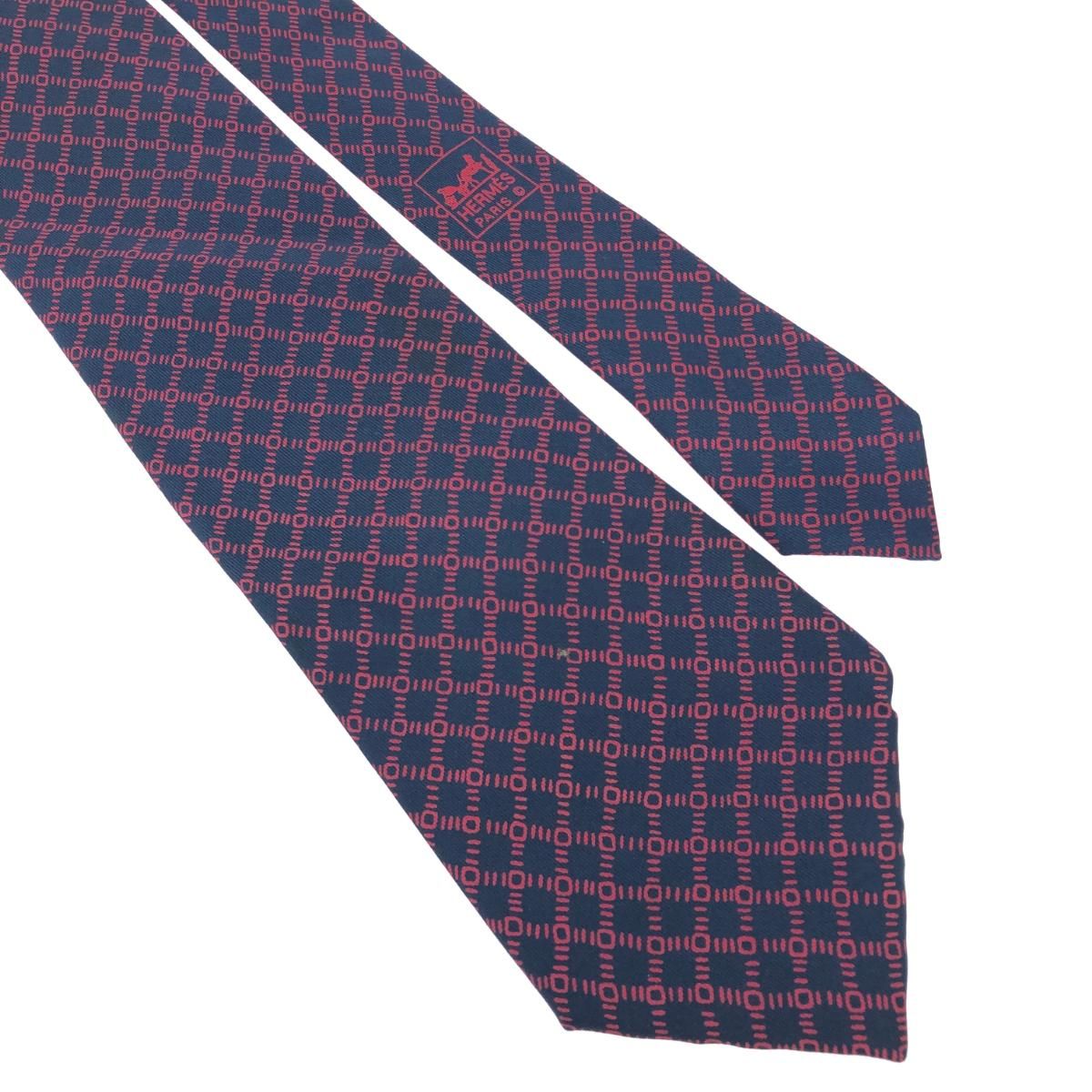 HERMES エルメス ネクタイ 総柄/シルク シルク100％ ネイビー メンズ