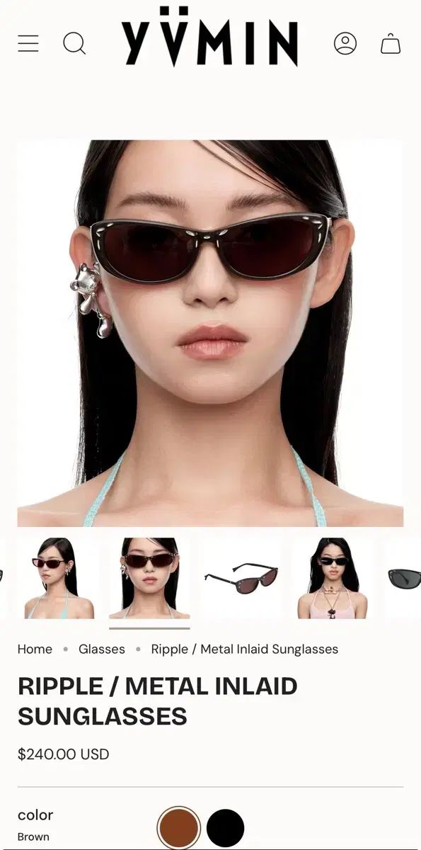 ウィミン yvmin Ripple メタルインレイド サングラス 茶色COLOR