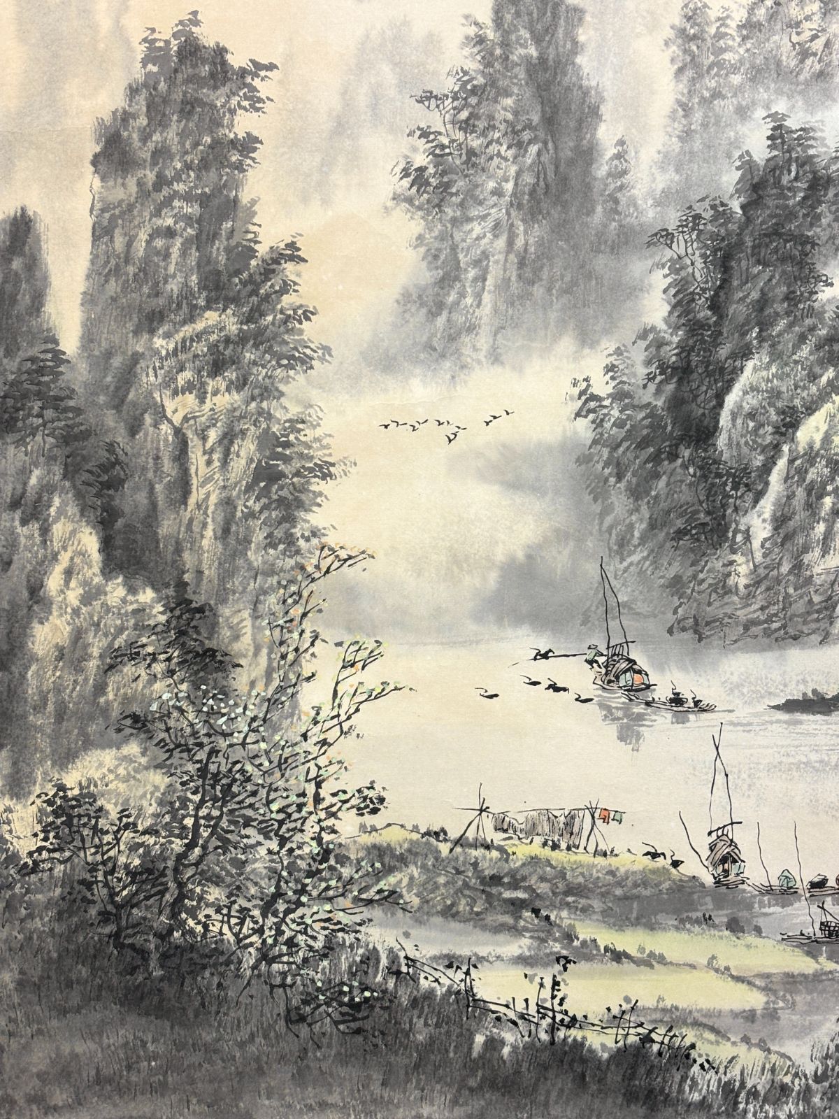 掛軸 M.32 梁日章 灕江山水 落款印あり ＃茶掛＃古美術 #骨董品