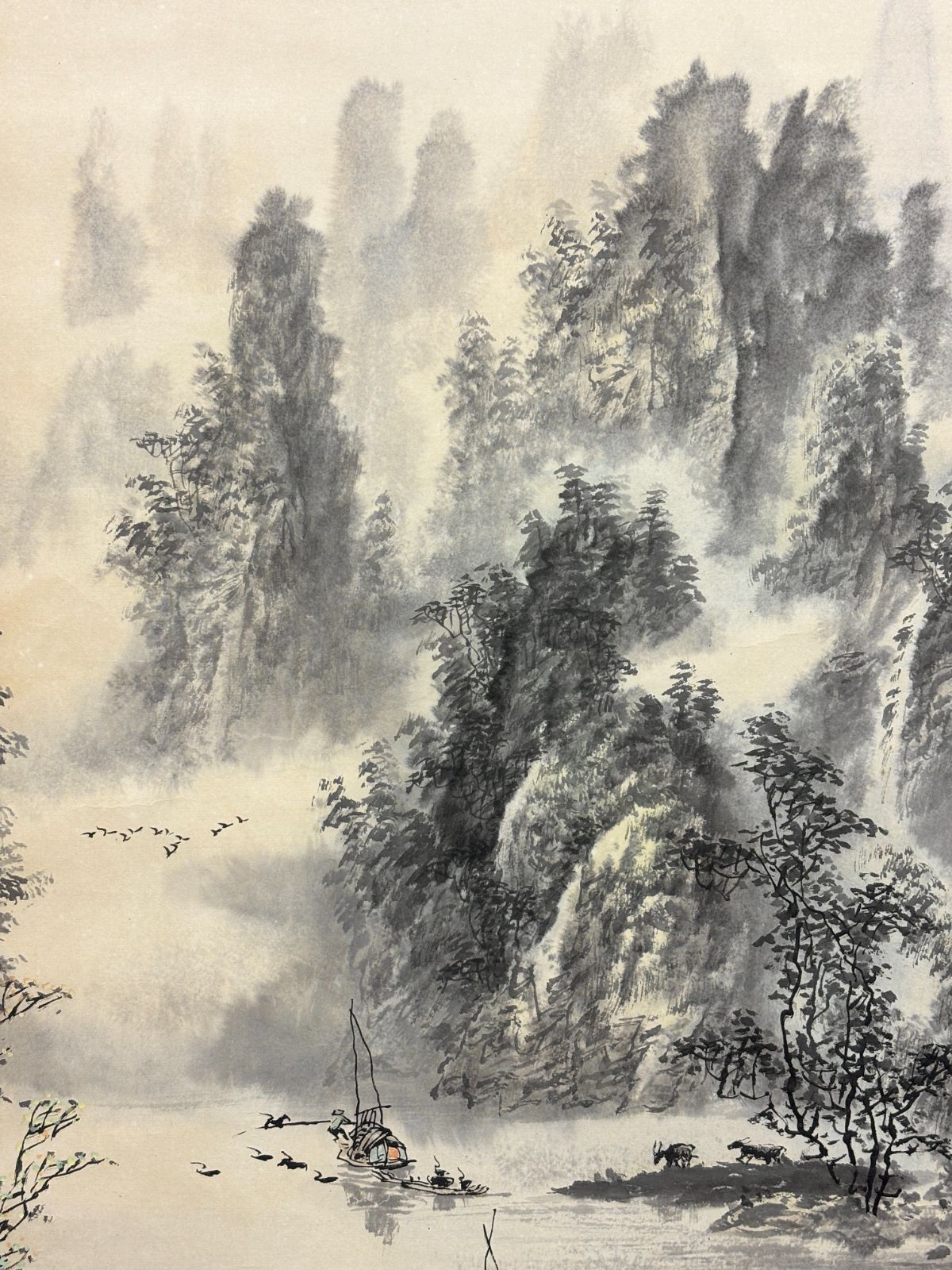 掛軸 M.32 梁日章 灕江山水 落款印あり ＃茶掛＃古美術 #骨董品