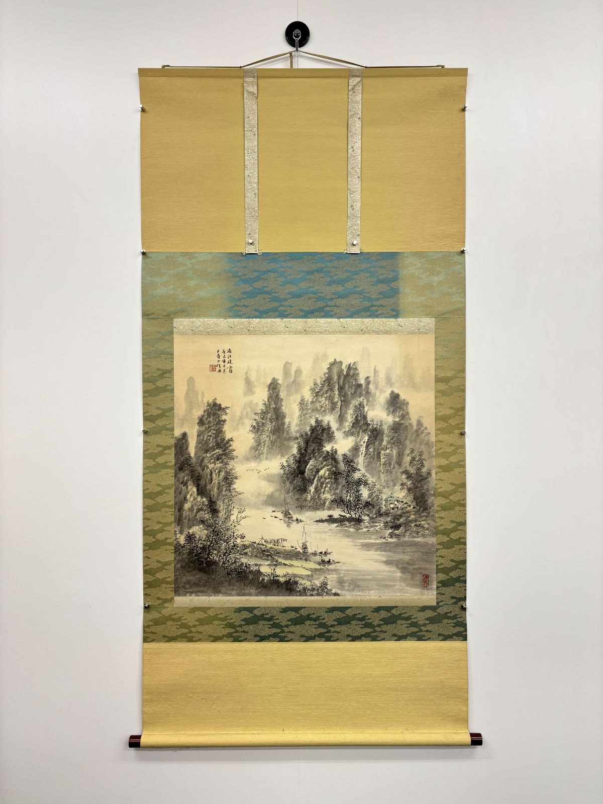 掛軸 M.32 梁日章 灕江山水 落款印あり ＃茶掛＃古美術 #骨董品