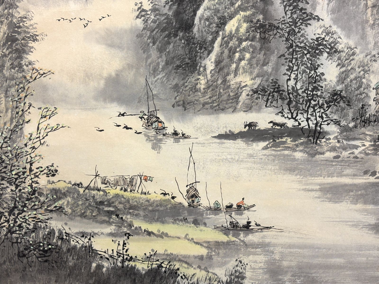 掛軸 M.32 梁日章 灕江山水 落款印あり ＃茶掛＃古美術 #骨董品