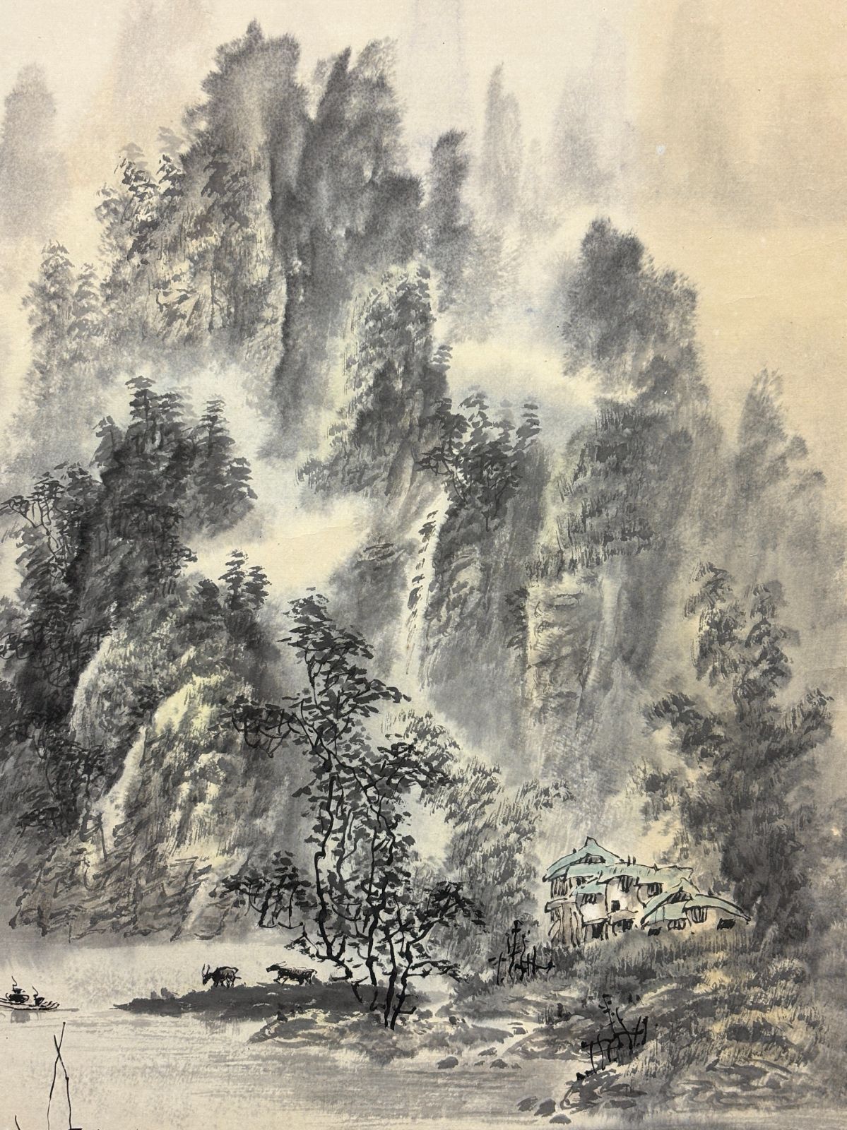 掛軸 M.32 梁日章 灕江山水 落款印あり ＃茶掛＃古美術 #骨董品