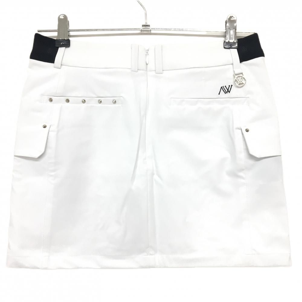 アニューゴルフ スカート 白×黒 ロゴ刺しゅう サイドゴム 内側インナーパンツ レディース S ゴルフウェア A GOLF